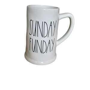 Rae Dunn SUNDAY FUNDAY Beer Stein White Stein with black lettering